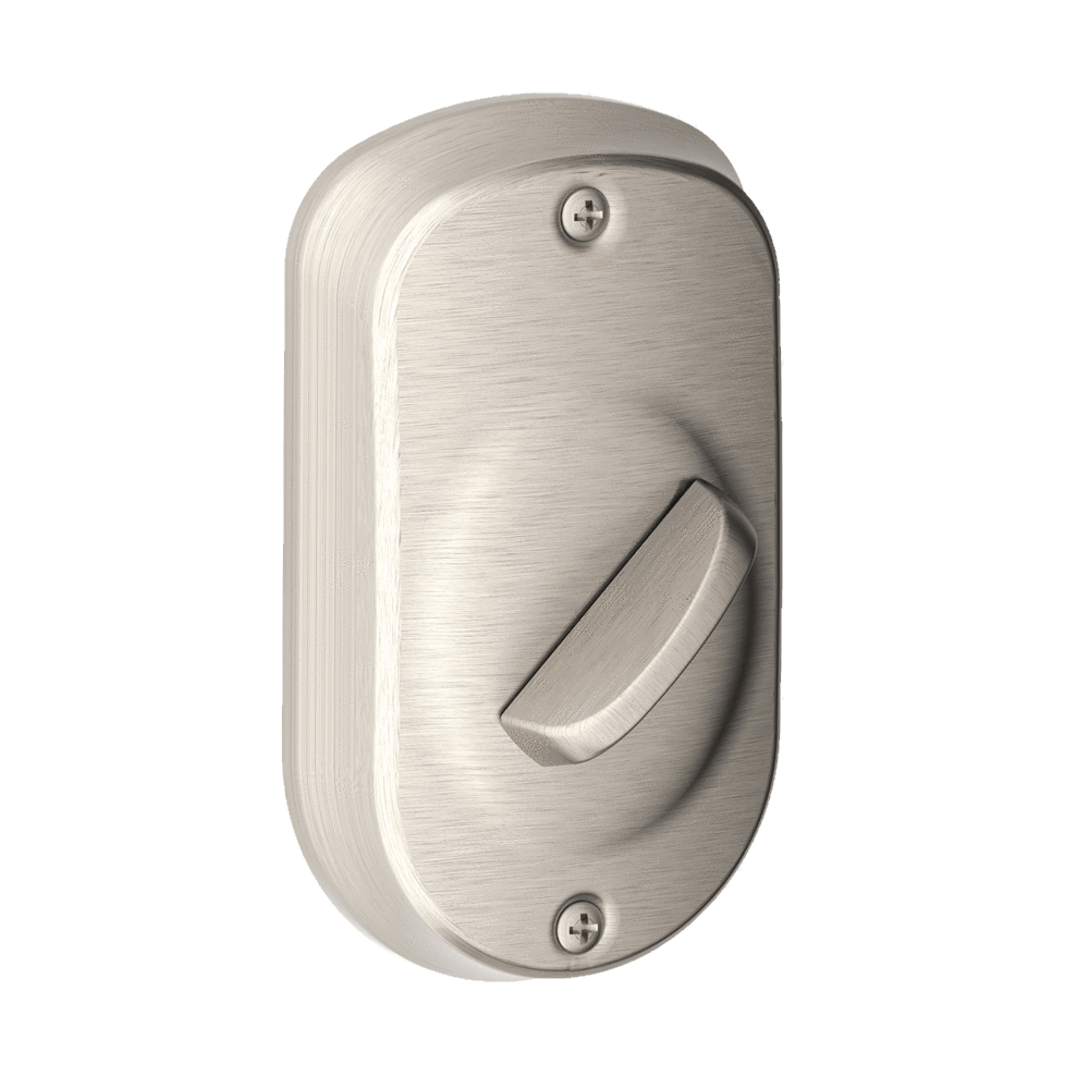 Satin nickel electronic keypad deadbolt lockset in Plymouth style for residential use, sold individually.