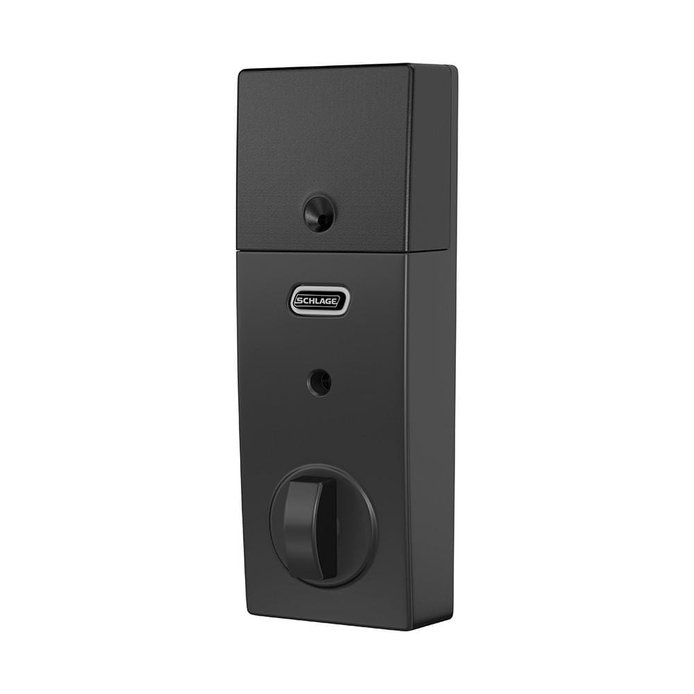Schlage electronic touchscreen smart deadbolt lockset in matte black finish, featuring Z-Wave technology for secure access.