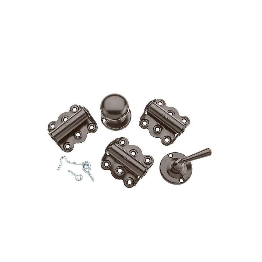 Screen door spring hinge kits in various finishes, including all necessary hardware for installation.