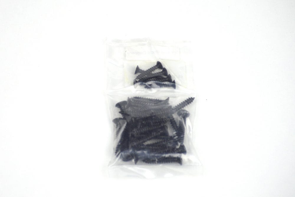 Black screw set for shutter hinges, compatible with Acme mortise sizes #088372 to #088376, sold as a set.