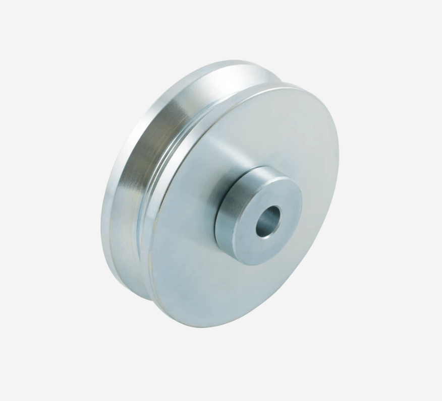 4-inch Shut It Hardcore V-Groove wheel for 1.5 or 2-inch gate frames, featuring a durable zinc finish, sold individually.