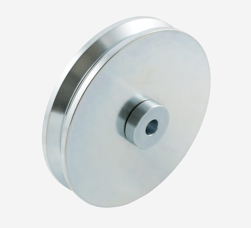 6-inch Shut It Hardcore V-Groove wheel for 1.5 or 2-inch gate frames, featuring a durable zinc finish, sold individually.