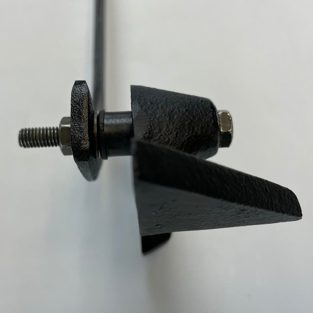 Black powder-coated sill mount set for forged steel shutter dogs, sold in pairs, showcasing detailed hardware design.