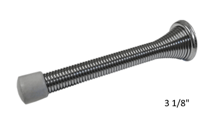 Heavy-duty spring door stop with metal base, available in multiple sizes and finishes, sold individually.