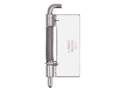Spring loaded pivot hinge for cabinets, weld-on design in stainless steel, sold individually for durable use.