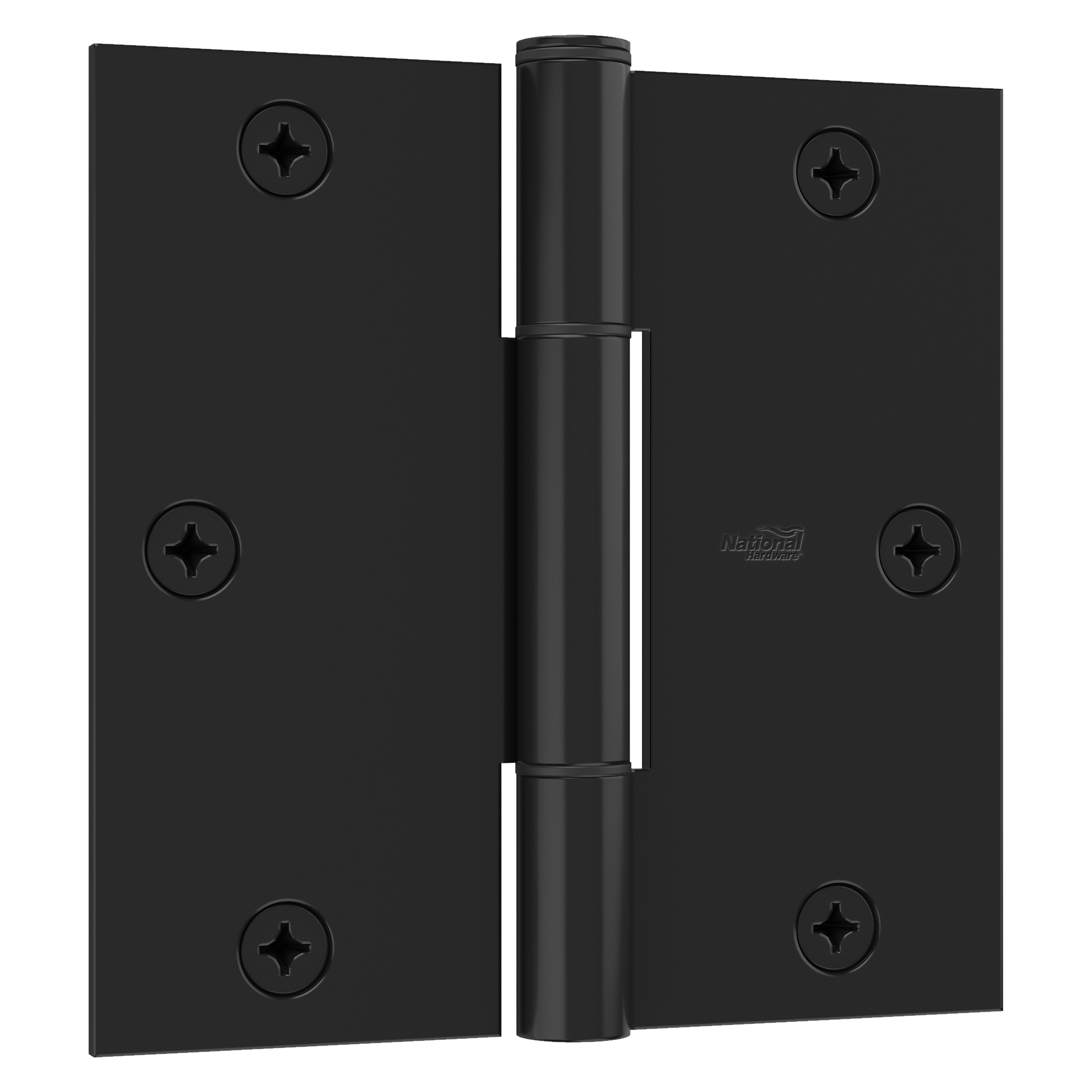 Squeak free 3.5-inch square interior door hinges in black finish, sold in a pack of three for smooth operation.