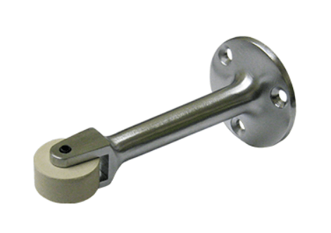 Heavy duty cast brass straight roller door stopper, 4 1/4 inches, available in multiple finishes, sold individually.