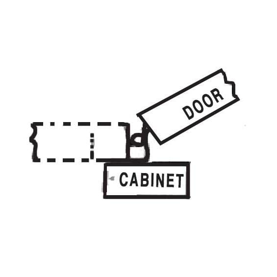 Surface mounted full wrap cabinet hinge diagram showing 3/8 inch overlay installation for cabinet doors.