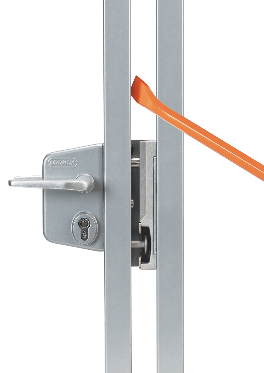 Surface mounted gate lock designed for square or flat profiles, compatible with 3/8" to 3" widths, available in multiple finishes.