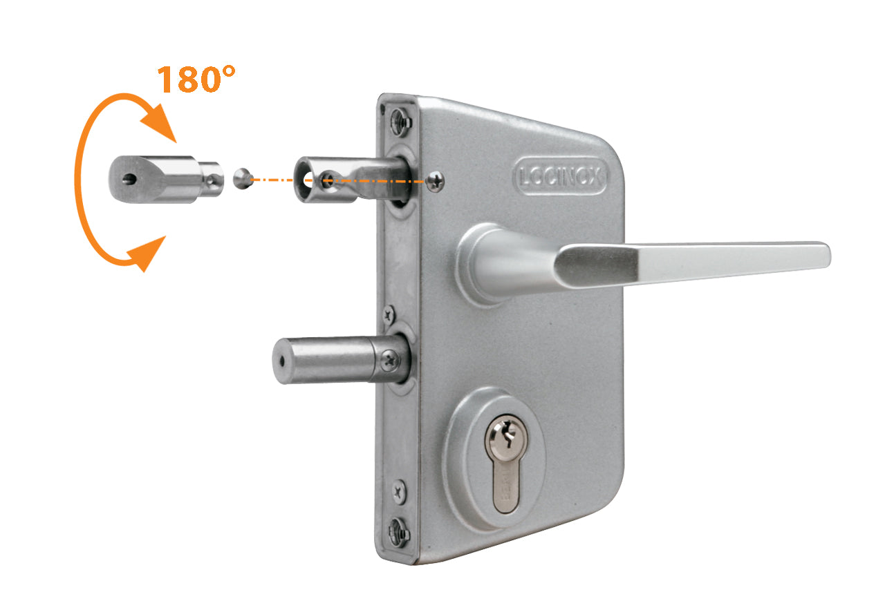 Surface mounted gate lock designed for square or flat profiles, adjustable from 3/8" to 3", available in multiple finishes.