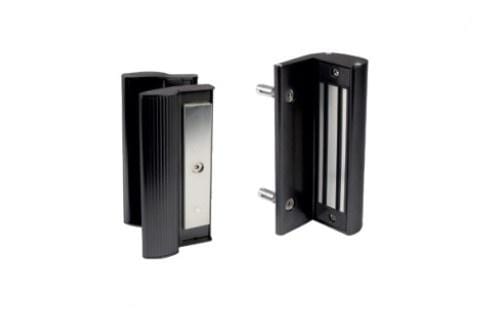 Surface mounted electromagnetic lock with integrated pull/push handles for square posts and gate profiles, 1200 lbs force.