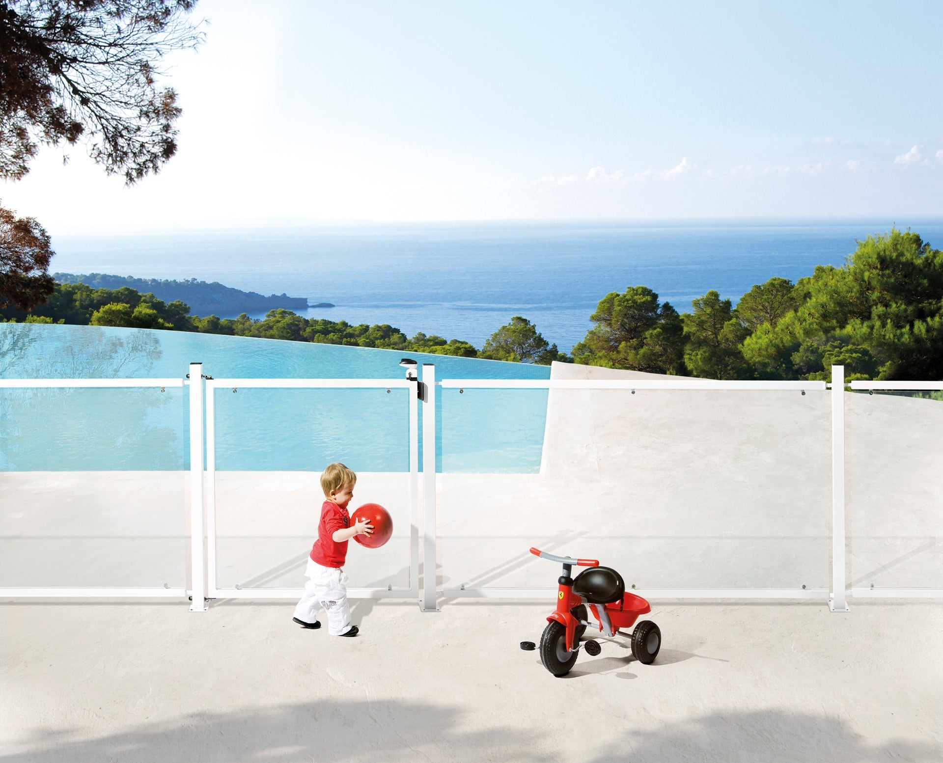 Swimming pool gate lock designed for 1-1/2 inch square profiles, featuring a sleek black finish for safety and style.