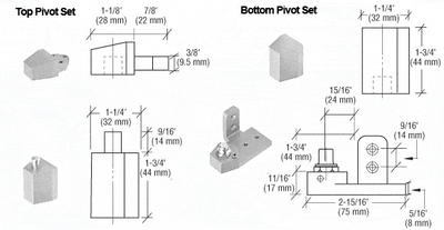 Pivot Door Hinges - Pivot Door Hinges Arch/Vistawall Style - Offset For Metal Frame Doors - 1/8" Recessed Or Face Frame Applications