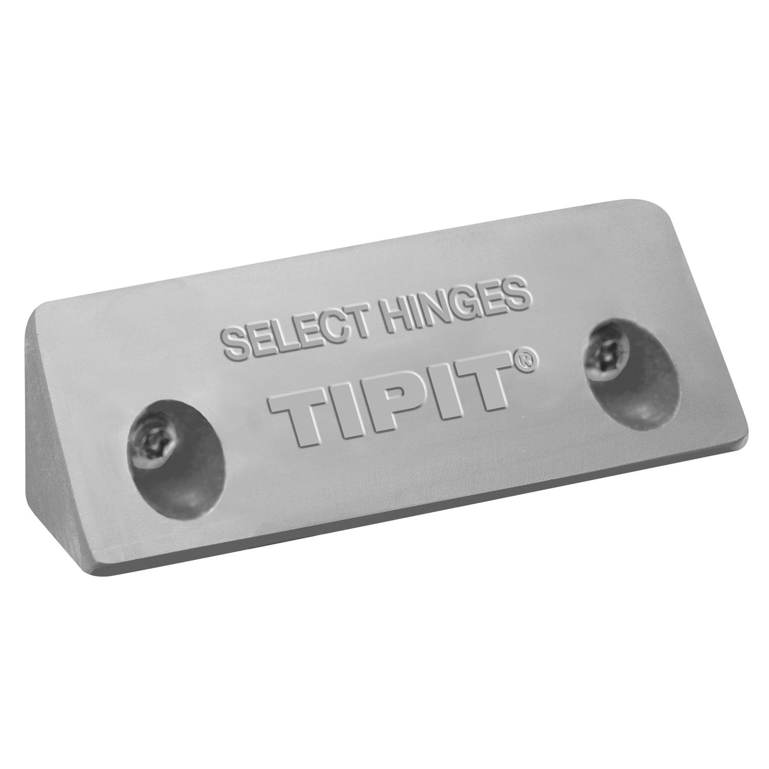 Gray polymer Tipit continuous hinge mounting tip for surface mounting, suitable for retrofit or new construction.