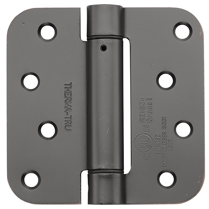 Thermatru 4x4 inch spring hinge with 5/8 inch radius, available in multiple finishes, sold individually.