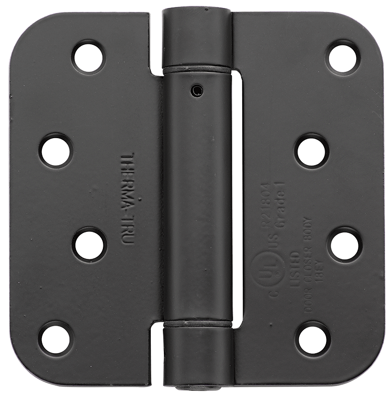 Thermatru 4x4 inch spring hinge with 5/8 inch radius, available in multiple finishes, sold individually.