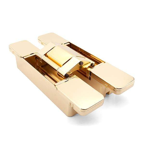 Three-way adjustable concealed hinge for cladded doors, available in multiple finishes, sold individually.