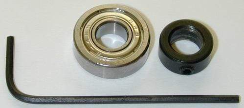 Top mounted 5/8-inch bearing kit for universal router bit, includes bearing, spacer, and hex key.
