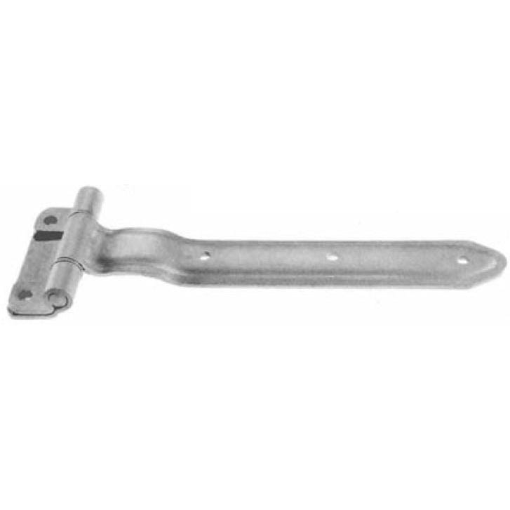 Embossed stainless steel truck and trailer hinge with a narrow bracket, available in multiple sizes, sold individually.
