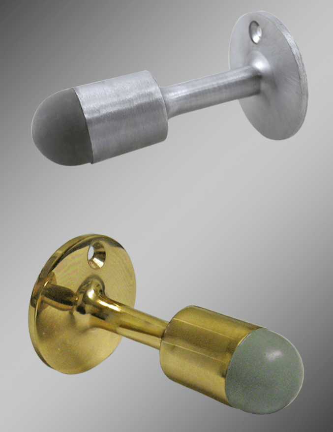 Heavy duty wall door stop in multiple finishes, 3 5/8 inches, ideal for commercial use, sold individually.
