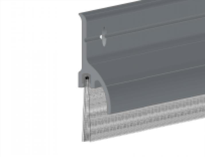 Brush weatherstrip seal with rain drip, 1-5/8" height, available in multiple sizes and finishes, sold individually.