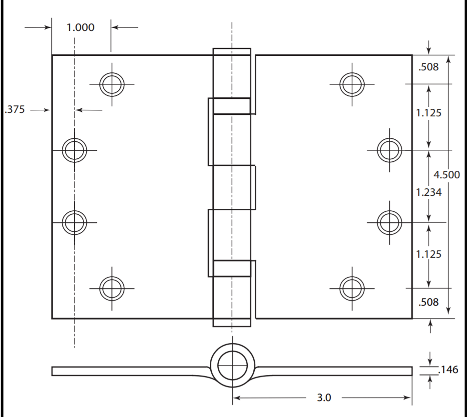 Wide throw steel base hinge, 4.5" x 6", full mortise, standard weight, ball bearing, available in multiple finishes.
