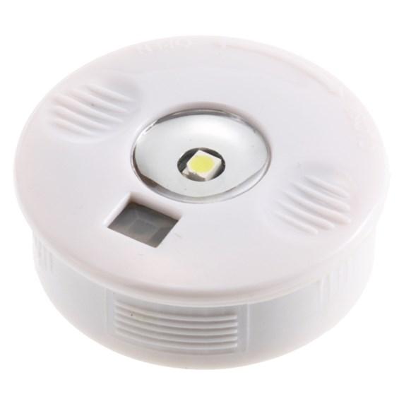 Wireless motion sensor LED cabinet puck light, 1 19/50" diameter, available in multiple finishes, sold individually.