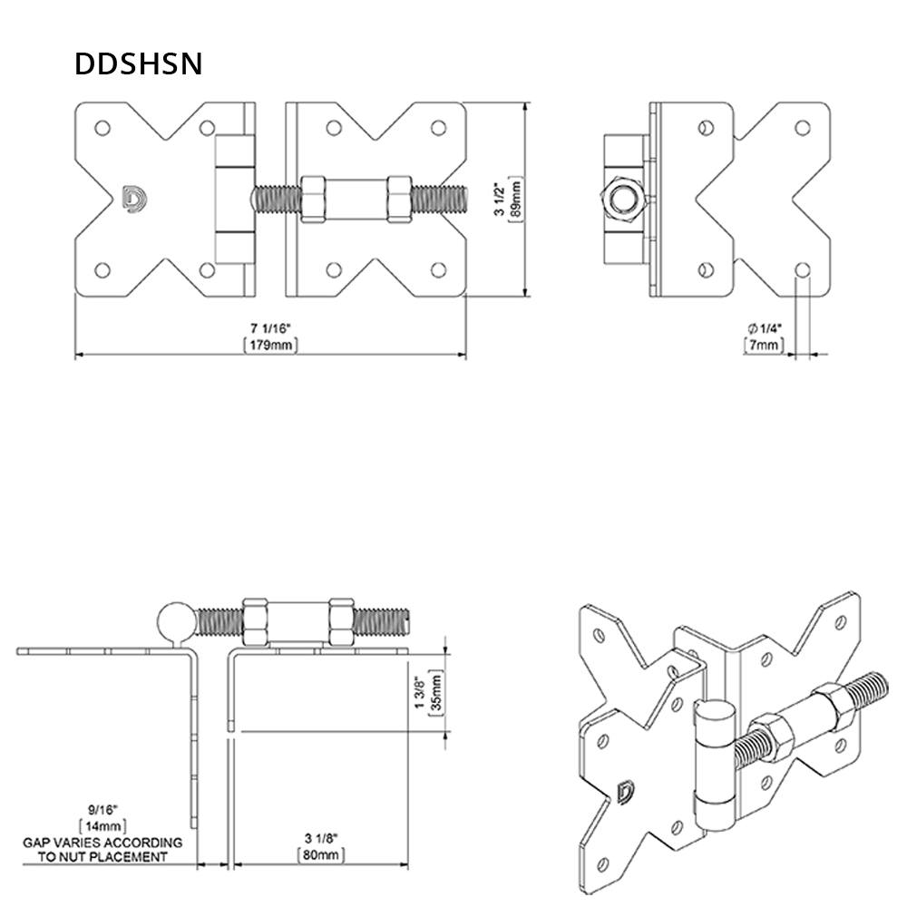Black stainless steel adjustable gate hinge set for gate gaps of 5/8" to 1 3/4", includes two hinges without spring.