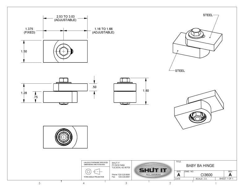 Gate Hinges And Hardware - Light Duty Weld On Baby BadAss Gate Hinge - Steel With Zinc Plating - Up To 200lbs