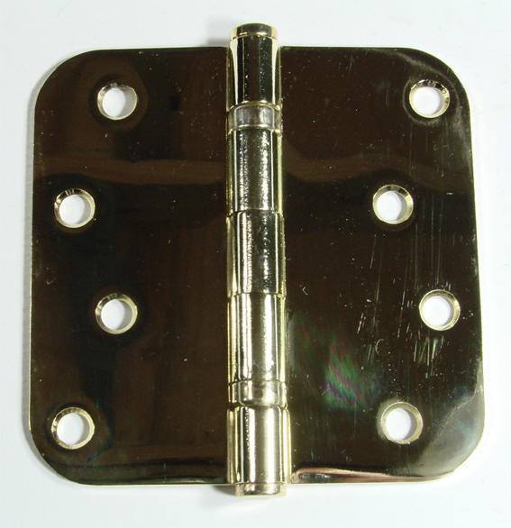 4" x 4" with 5/8" radius corners Bright Brass Residential Ball Bearing Hinges - Sold in Pairs - Residential Ball Bearing Hinges