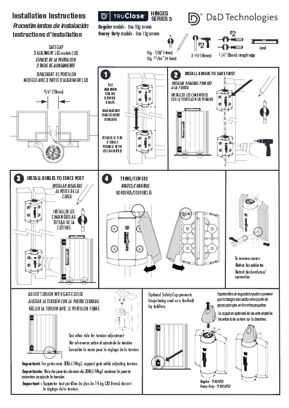 Adjustable Gate Spring Hinge Black For Fixed Gate Gap (13/16