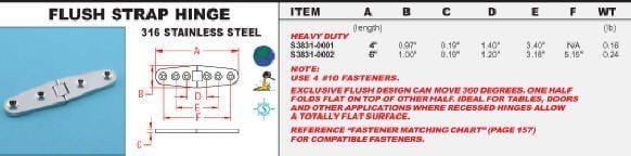 Stainless Steel Marine Flush Strap Hinges 4" - Marine Hinges - 2