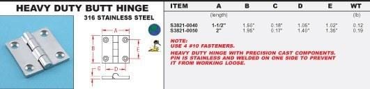 Stainless Steel Marine Heavy Duty Door Hinges - Equal 3" square or 4" square - Marine Hinges - 2