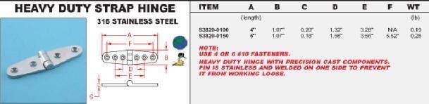 Stainless Steel Marine Heavy Duty Strap Hinges 4" or 6" - Marine Hinges - 2