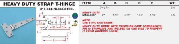 Stainless Steel Marine Heavy Duty Strap T-Hinges - 7 inch - Marine Hinges - 2