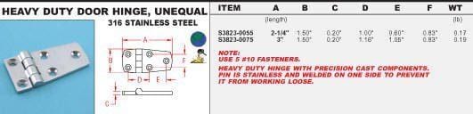 Stainless Steel Marine Heavy Duty Unequal Door Hinges 2 1/4" x 1.5" or 3" x 1.5" - Marine Hinges - 2