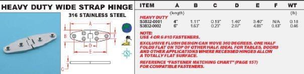 Stainless Steel Marine Heavy Duty Wide Strap Hinges 4" or 6" - Marine Hinges - 2