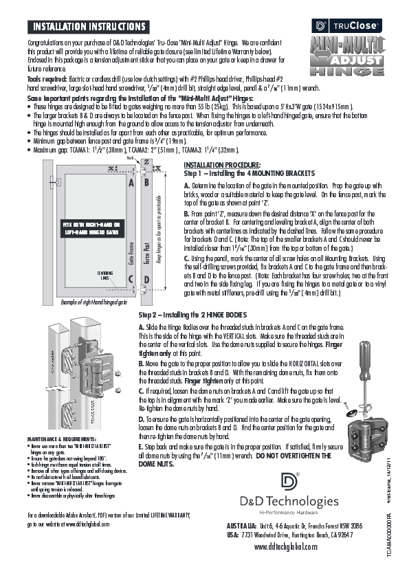 Multi-Adjustable Gate Spring Hinge - Black  For Gate Gap (1/4" - 7/8") TCAMA1 For Metal, Vinyl or Wood Gates - Gate Hinges and Hardware  - 4