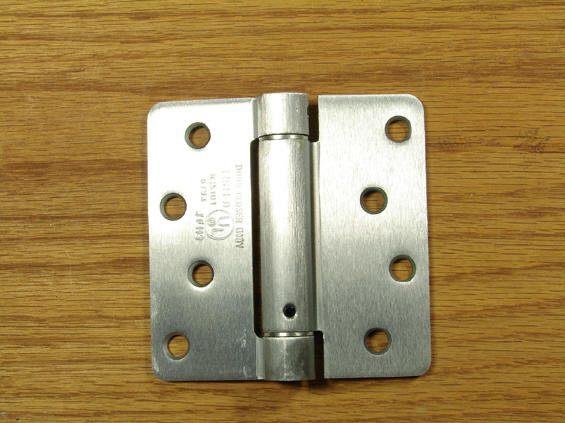 4" x 4" Spring Hinges with 1/4" radius corners Satin Chrome - Sold in Pairs - Residential Spring Hinges