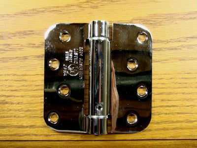 4" x 4" Spring Hinges with 5/8" radius corner - Available in Multiple Finishes - Sold in Pairs - Residential Spring Hinges Polished Chrome - 5