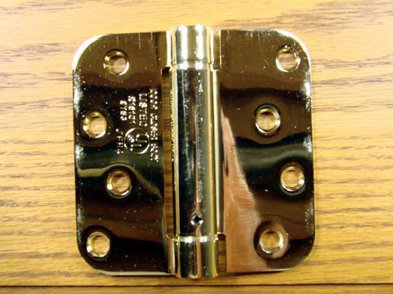 4" x 4" Spring Hinges with 5/8" radius corner Bright Brass - Sold in Pairs - Residential Spring Hinges 