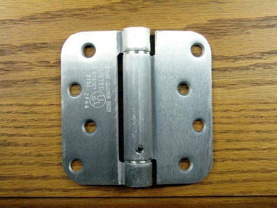 4" x 4" Spring Hinges with 5/8" radius corner Satin Chrome - Sold in Pairs - Residential Spring Hinges