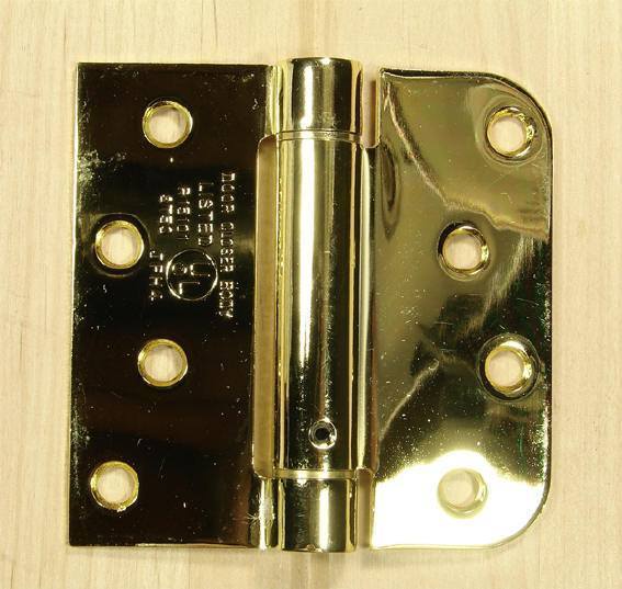 4" x 4" Spring Hinges with square and 5/8" radius corner Bright Brass finish - Sold in Pairs - Residential Spring Hinges