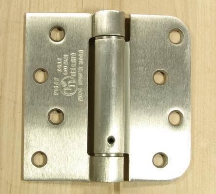 4" x 4" Spring Hinges with square and 5/8" radius corner - Multiple Finishes Available - Sold in Pairs - Residential Spring Hinges Satin Nickel - 1