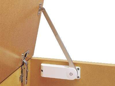 Soft down lid stay for 70° opening, right position, white finish, ideal for cabinets and furniture. Sold individually.