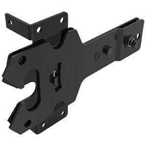 Black stainless steel contemporary post latch with slide lock, designed for gate gaps 3/4" to 2", suitable for vinyl or wood gates.