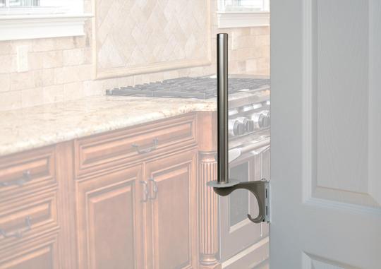 Hinge hanger for behind-the-door storage in various finishes, includes mounting bracket for easy installation.