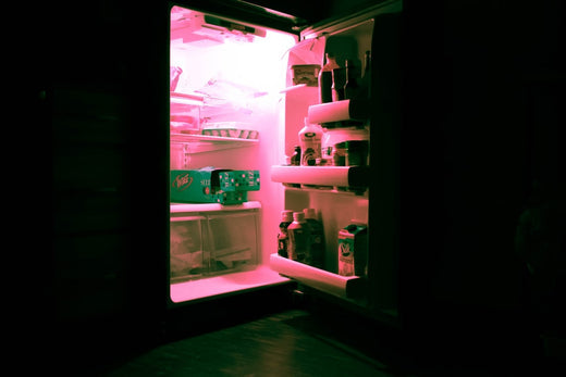 a refrigerator door opened in the dark