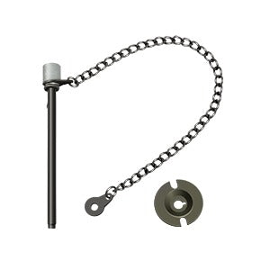 3-inch window door pin with chain and cap, available in multiple finishes, sold individually for secure locking.