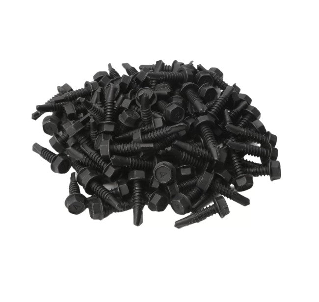 #14 x 1" Self-Drilling Bolts- Black Stainless Steel - For Vinyl Without Metal Stiffener - 10 or 100 Pack